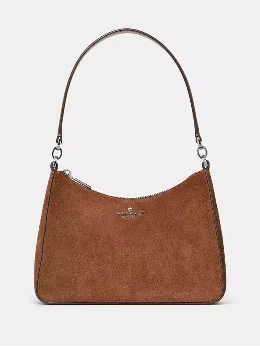 Kate Spade Brown Suede Crescent Shoulder Bag Gold/Warm Gingerbread NWT